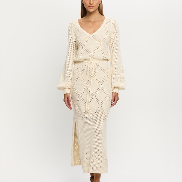Kivari Dresses & Skirts - Kivari Samara Knit‎ Dress Cream Maxi Side Slits Women's Size 6 EUC